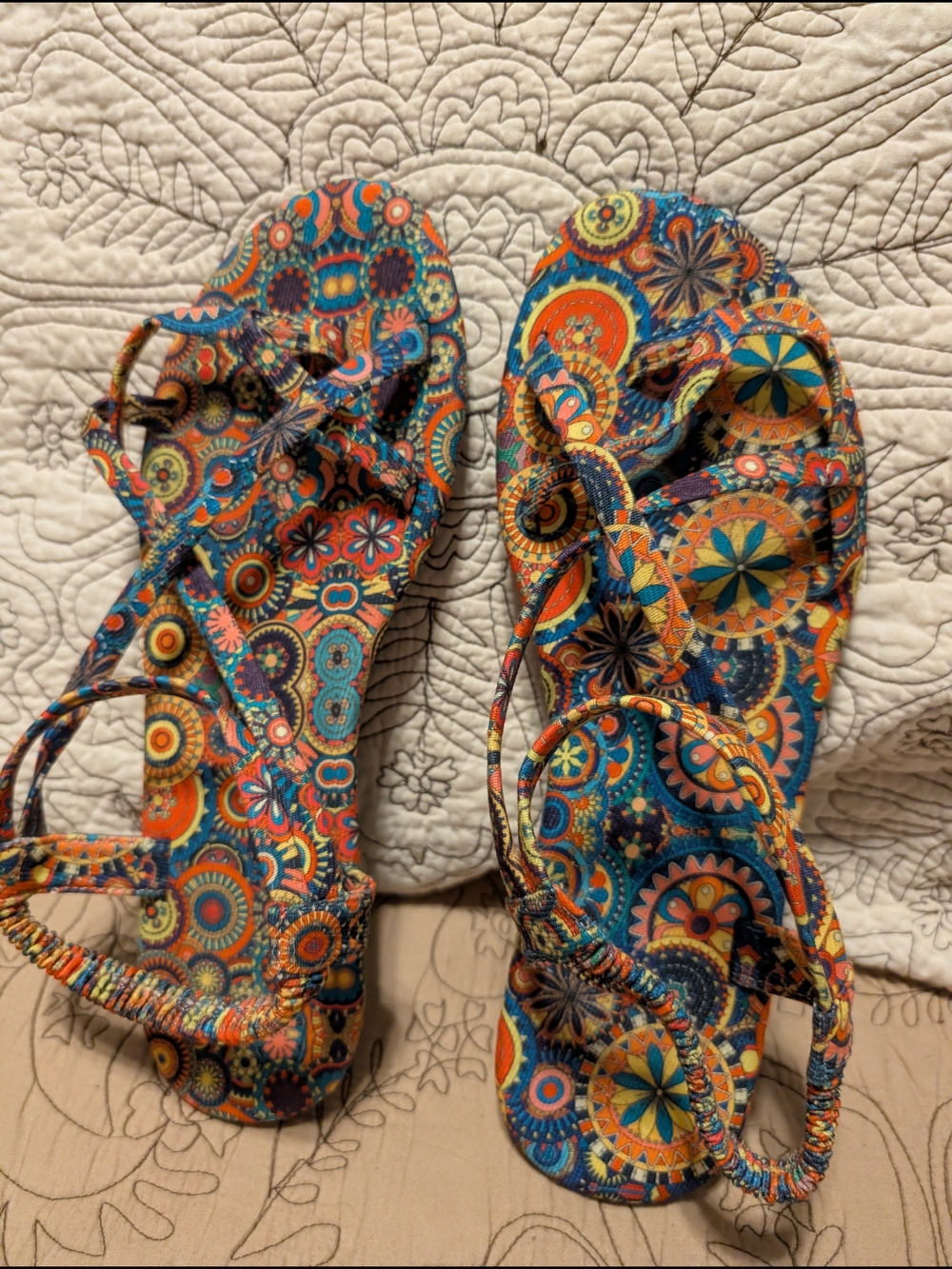 Women's Multicolor Patterned Sandals - Blue & Orange
